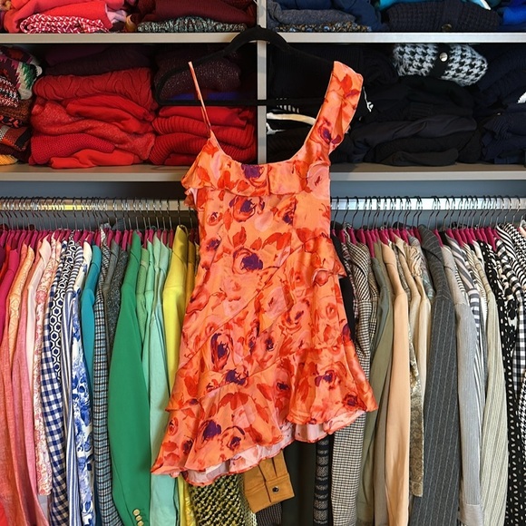 Topshop orange and purple flower print asymmetrical dress size 2 NWOT - Picture 3 of 3